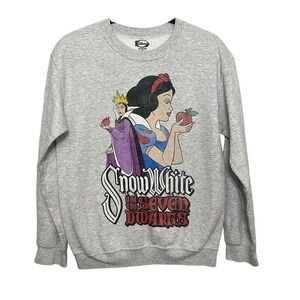 Disney Mens Gray Snow White And The Seven Dwarfs Heather Fleece Sweatshirt Small
